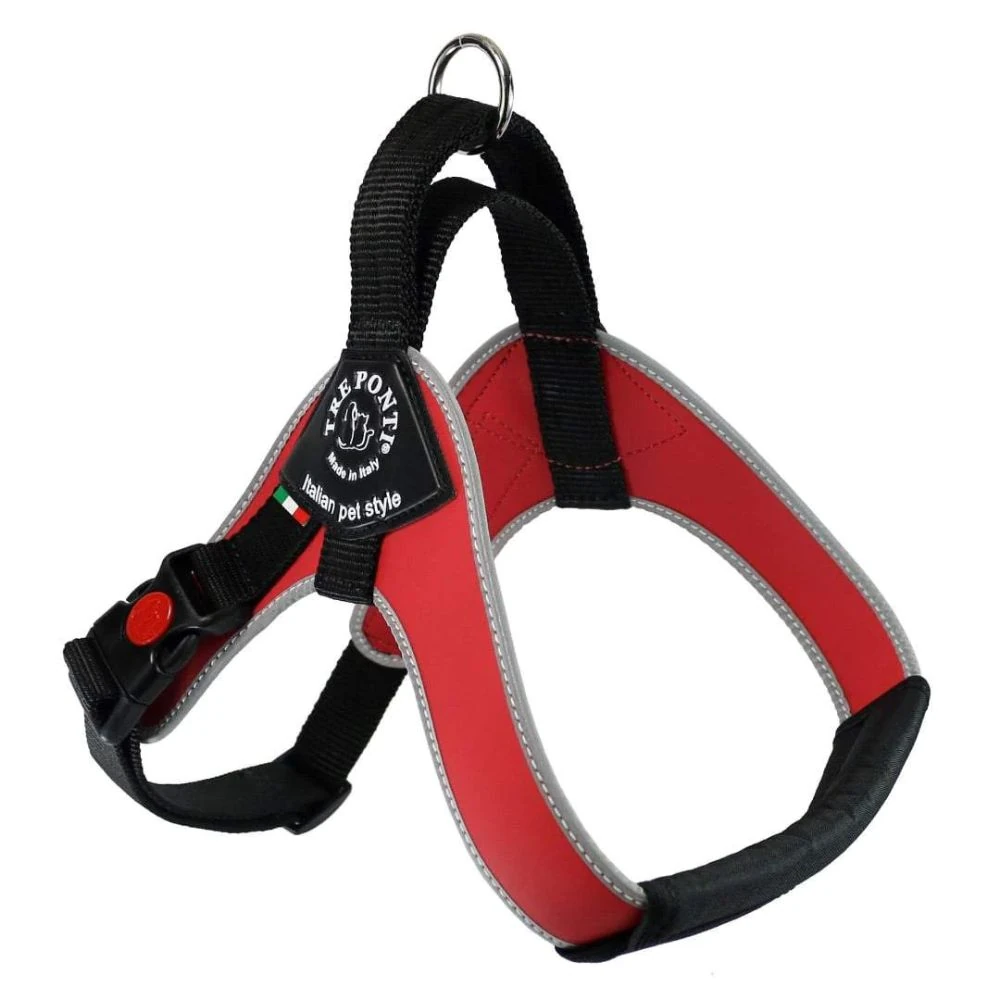 padded dog harness red step in design