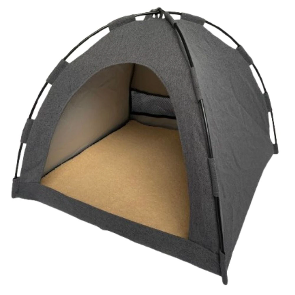 tag cat resting inside portable pop up pet tent house